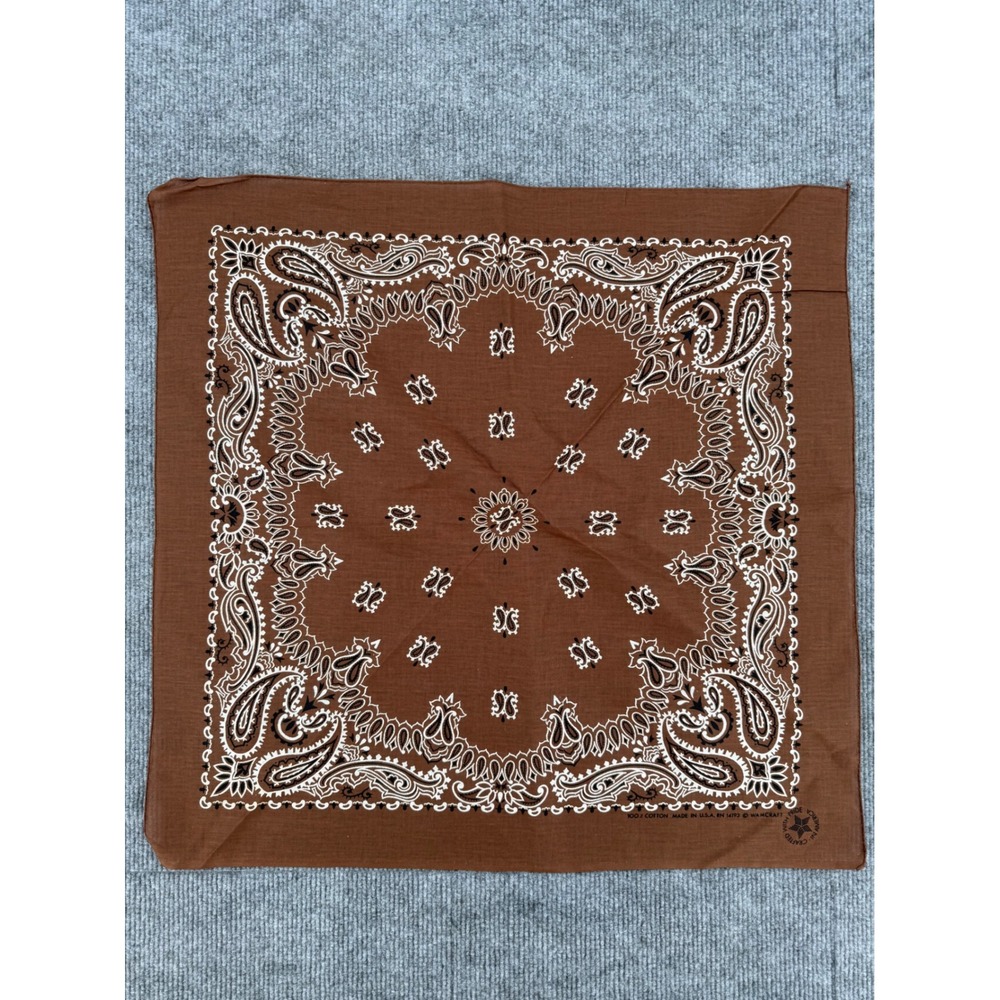 Vintage Wamcraft Brown Paisley Bandana 100% Cotton Made in USA RN 14193 Square